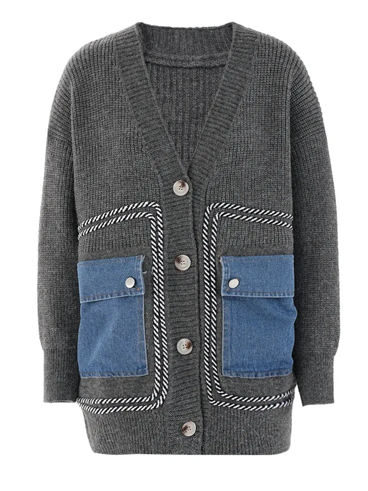 Adriana Oversize Denim Pocket Cardigan