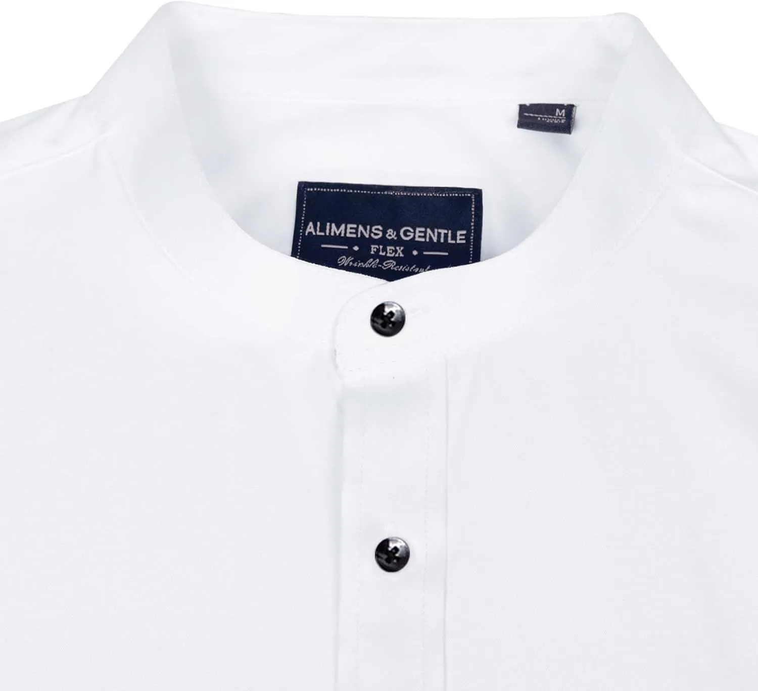 Alimens & Gentle Men's Banded Collar Dress Shirts Long Sleeve Mandarin Collar Button Down Shirt with Pocket