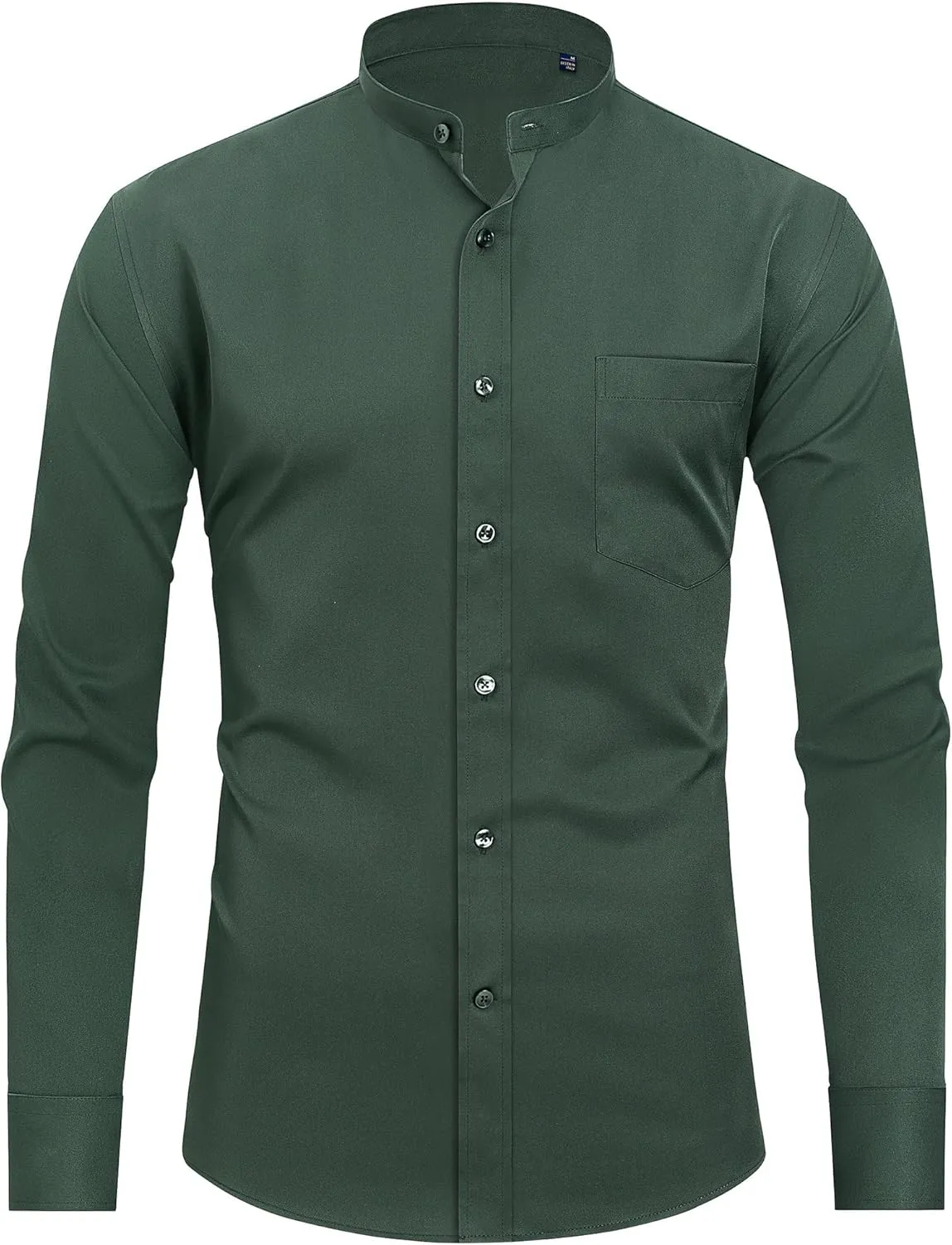 Alimens & Gentle Men's Banded Collar Dress Shirts Long Sleeve Mandarin Collar Button Down Shirt with Pocket