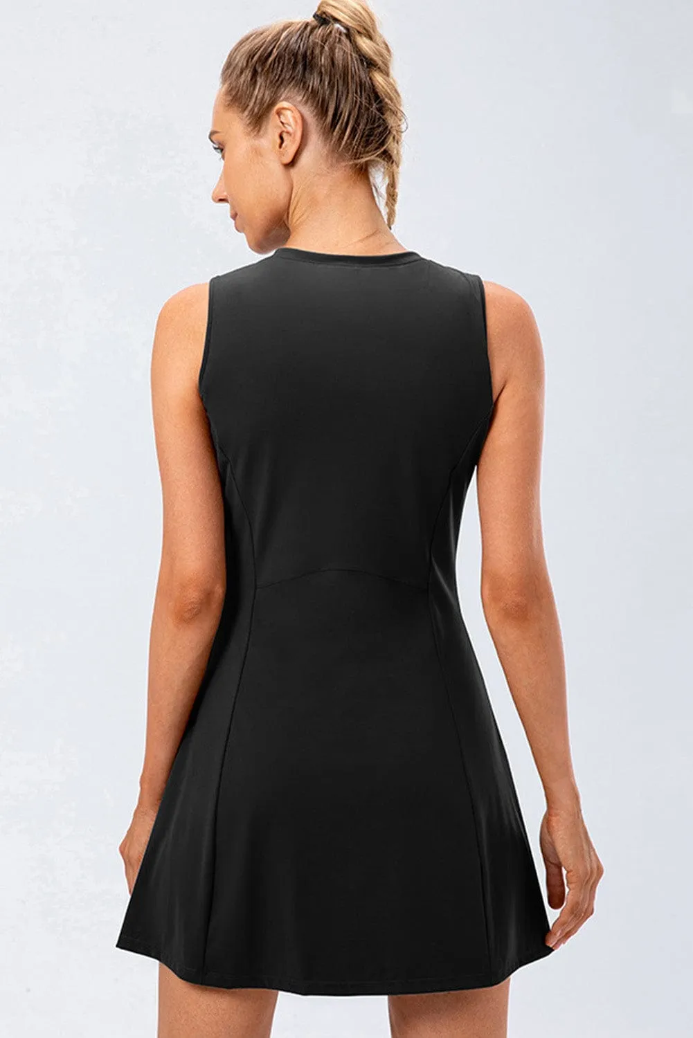 Black Sleeveless A-Line Mini Dress for Outdoor Activities