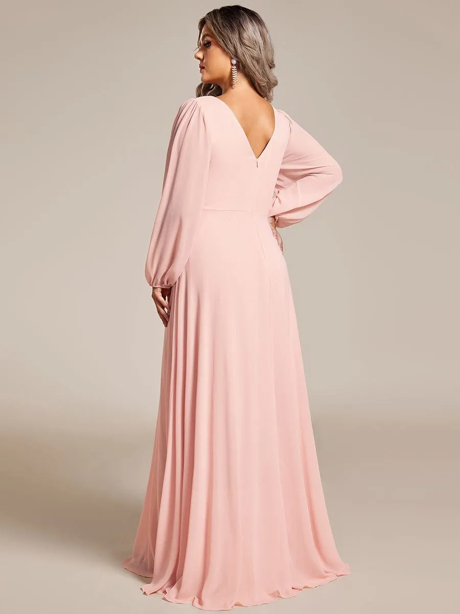 Clara | V-Neck Long Sleeves Shiny Belt Chiffon Mother of the Bride Dress