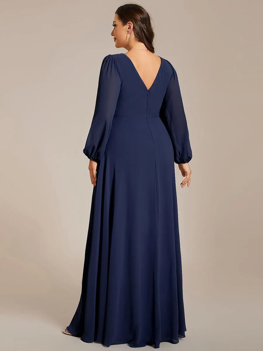 Clara | V-Neck Long Sleeves Shiny Belt Chiffon Mother of the Bride Dress
