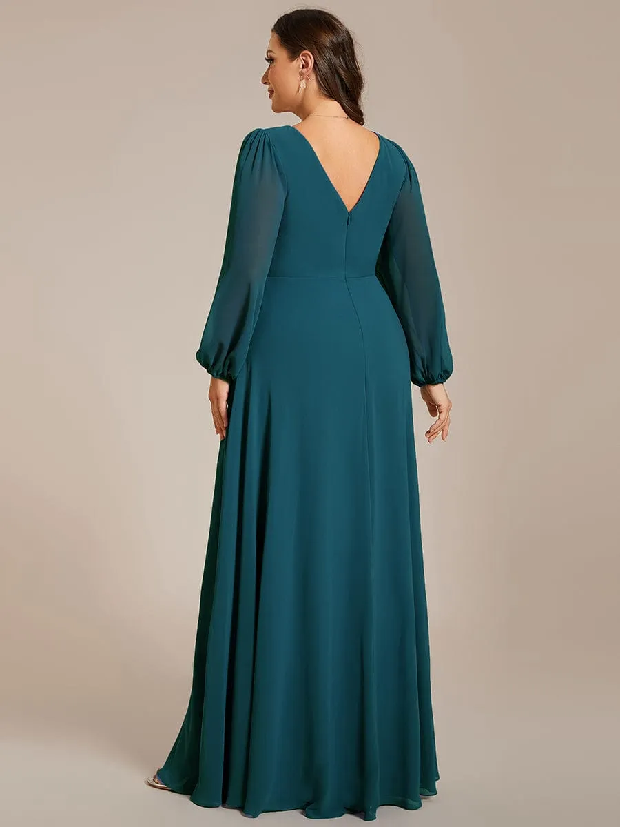 Clara | V-Neck Long Sleeves Shiny Belt Chiffon Mother of the Bride Dress
