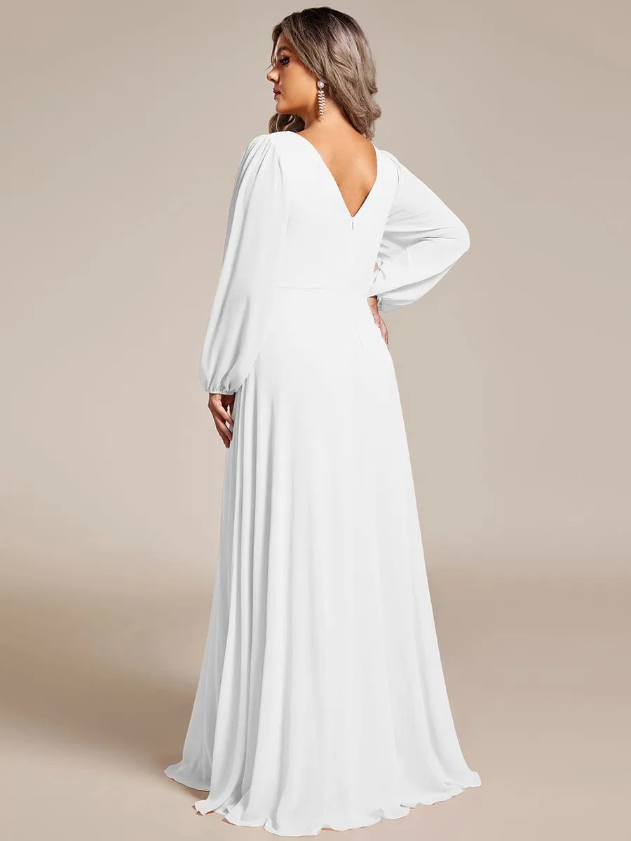 Clara | V-Neck Long Sleeves Shiny Belt Chiffon Mother of the Bride Dress