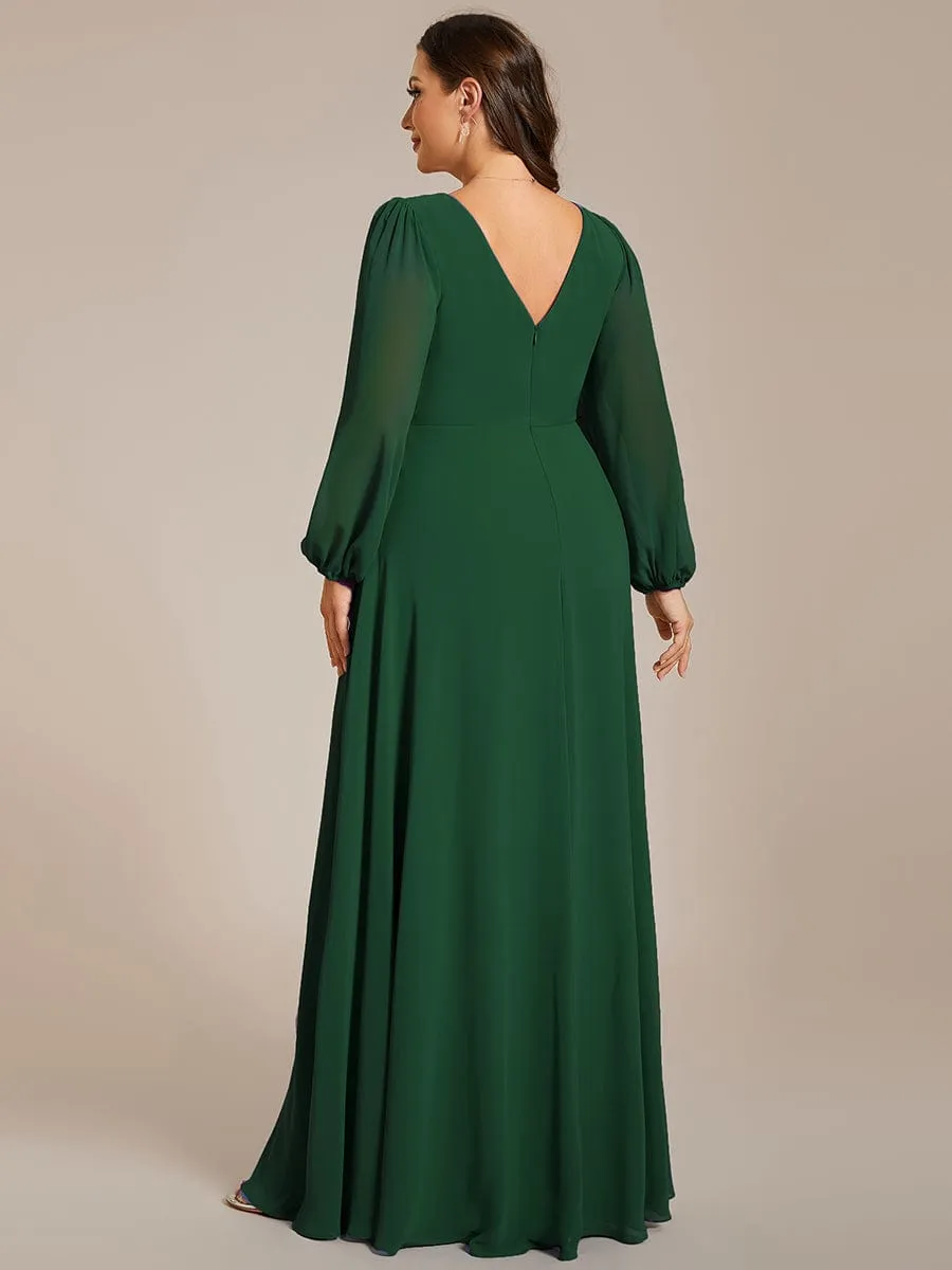 Clara | V-Neck Long Sleeves Shiny Belt Chiffon Mother of the Bride Dress
