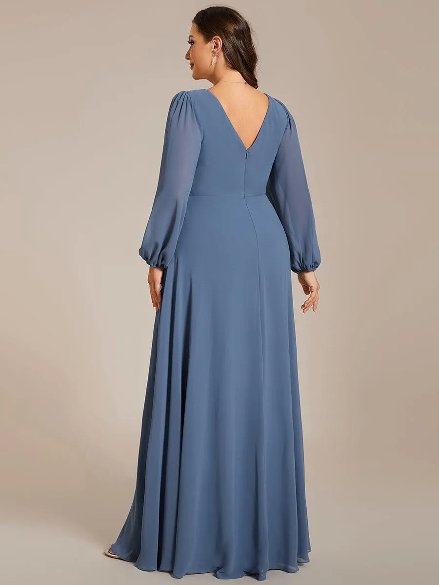 Clara | V-Neck Long Sleeves Shiny Belt Chiffon Mother of the Bride Dress