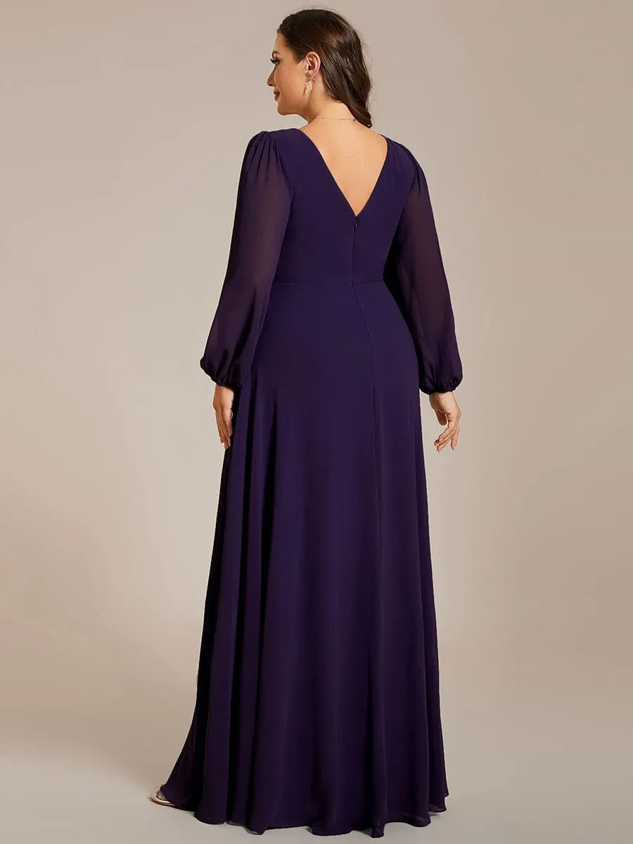Clara | V-Neck Long Sleeves Shiny Belt Chiffon Mother of the Bride Dress