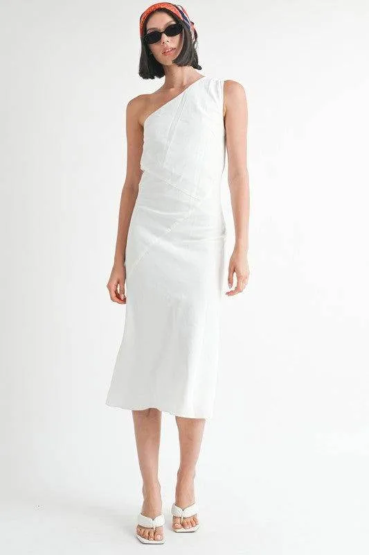 Emory Park One Shoulder Mid Linen Dress