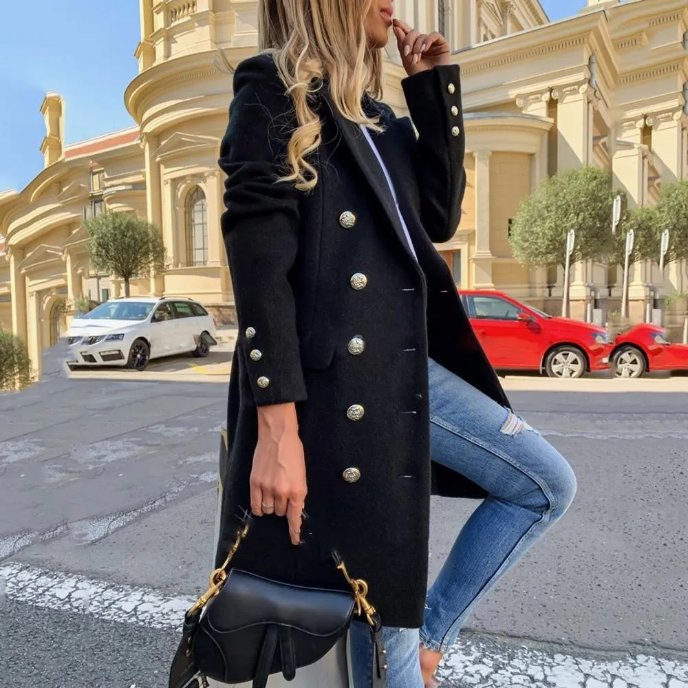 FashionSierra - Trench Notch Collar Double Breasted Vintage Coat