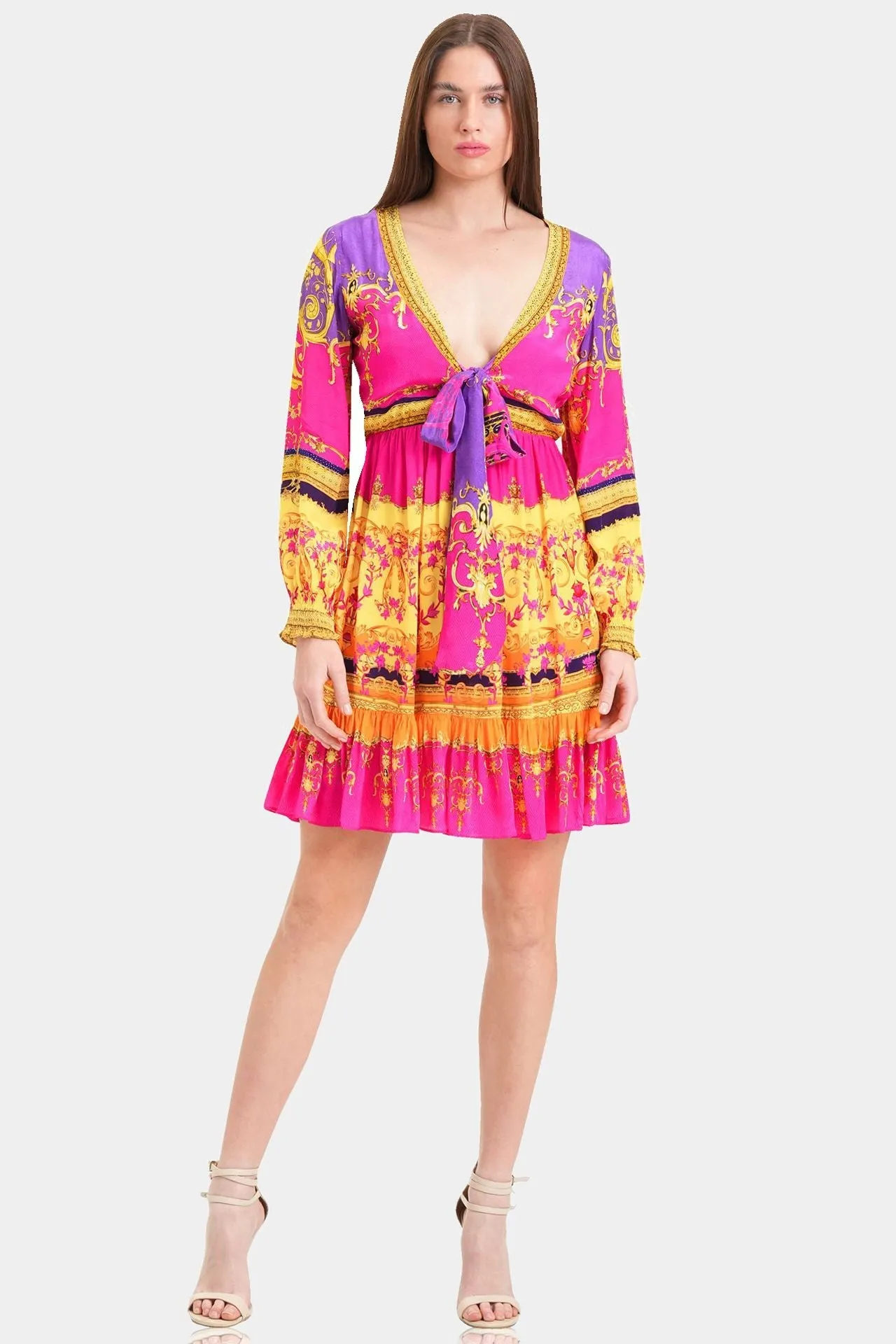 Front Knot Tiered Short Dress