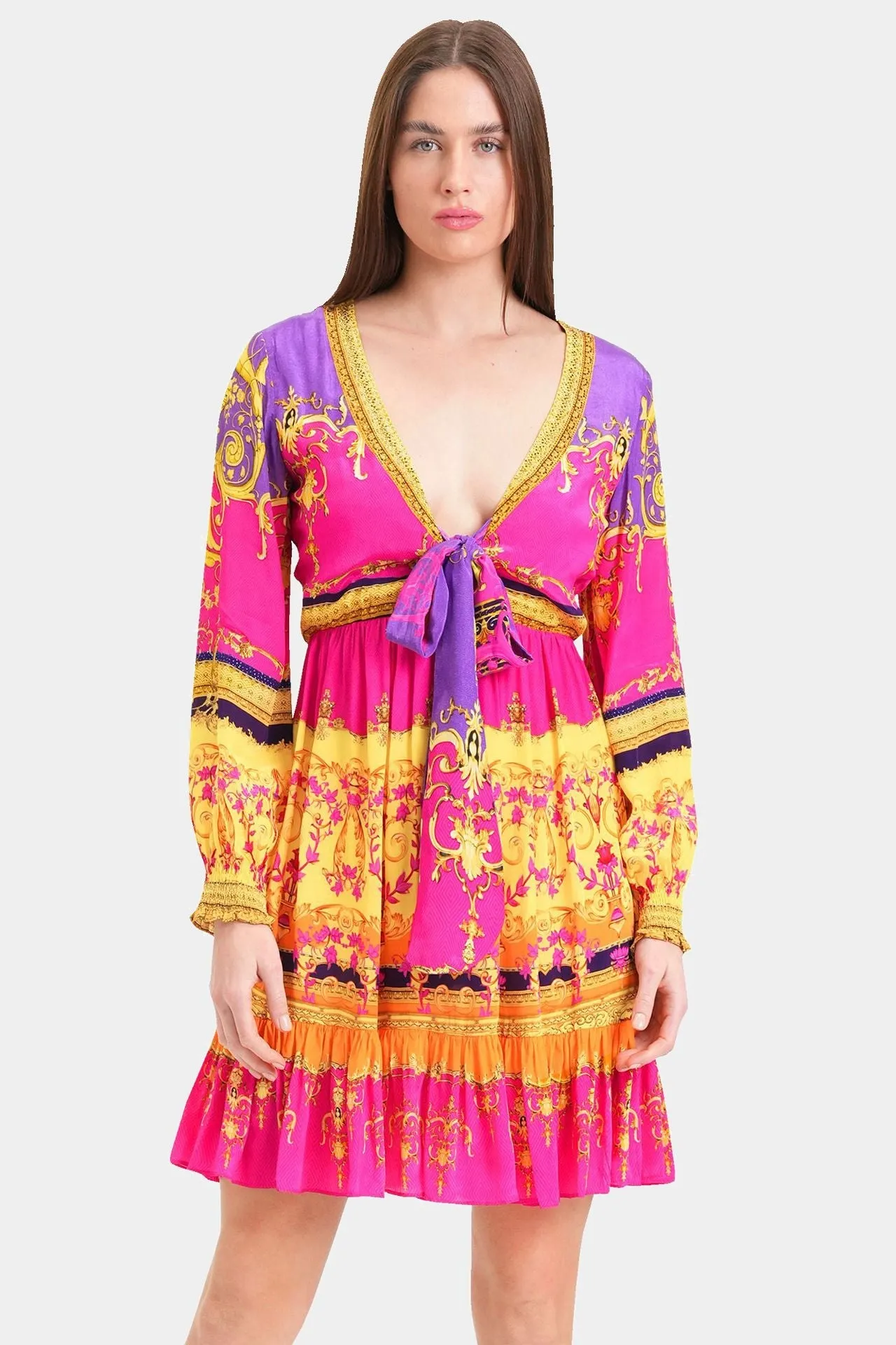 Front Knot Tiered Short Dress