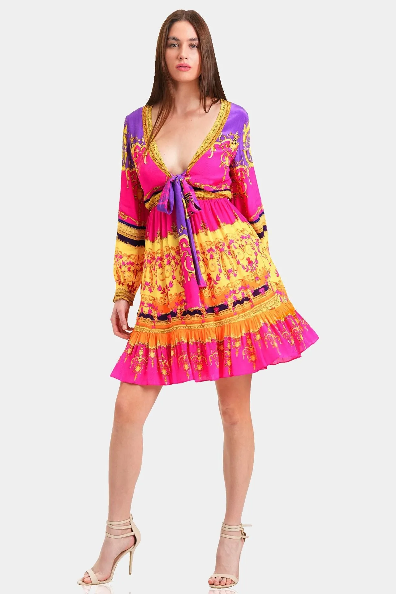 Front Knot Tiered Short Dress