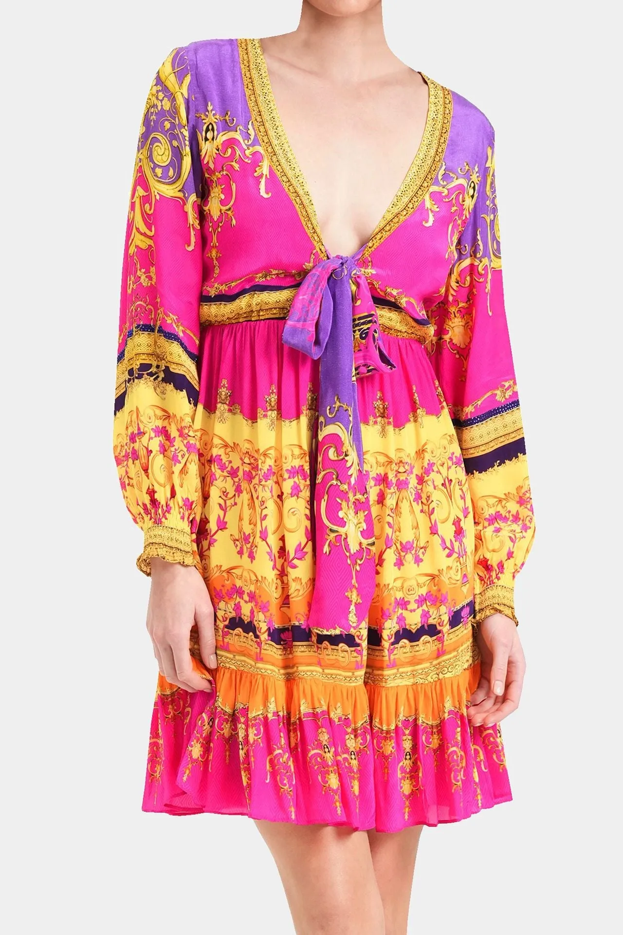 Front Knot Tiered Short Dress
