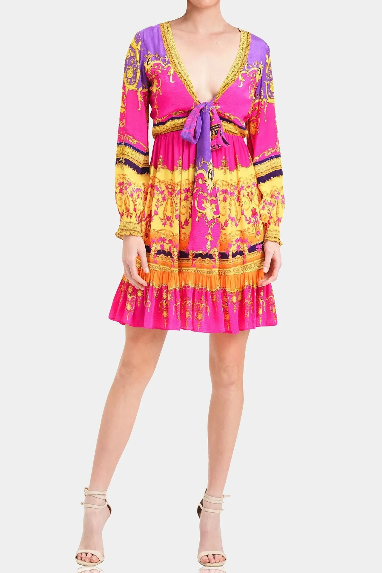 Front Knot Tiered Short Dress