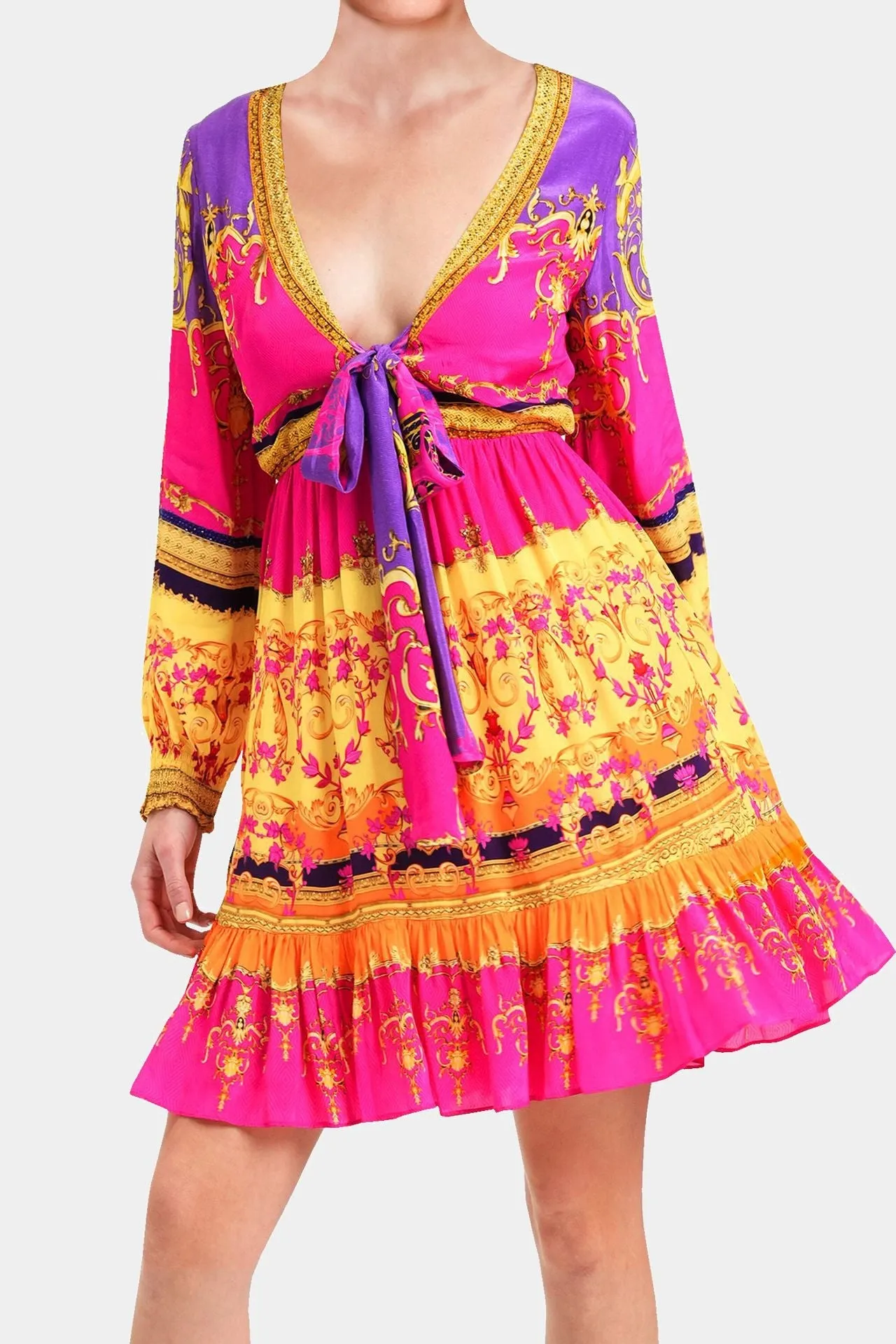 Front Knot Tiered Short Dress