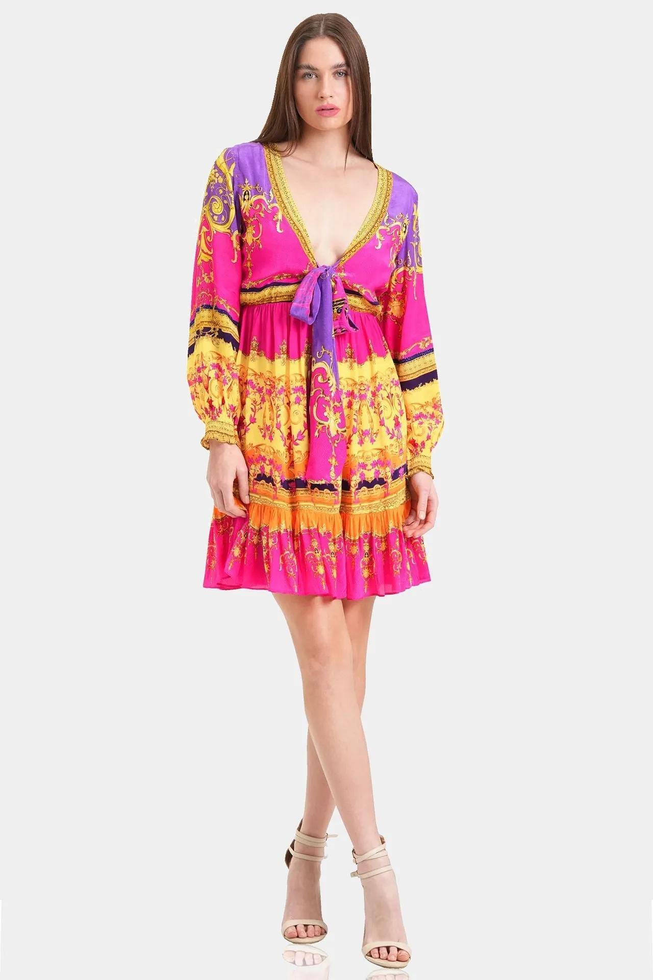 Front Knot Tiered Short Dress