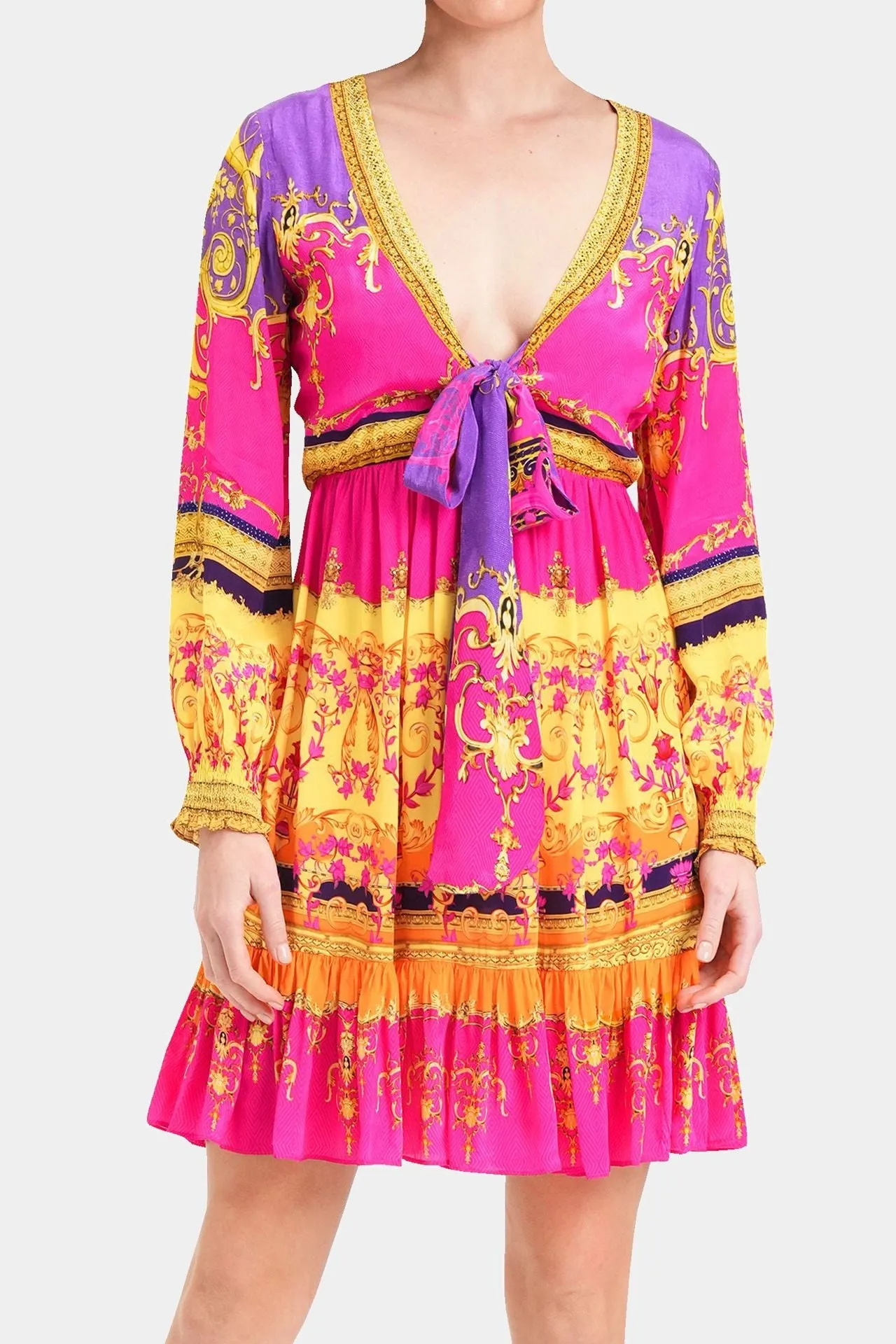 Front Knot Tiered Short Dress