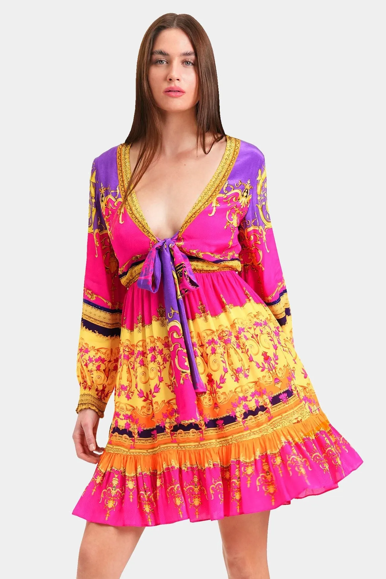 Front Knot Tiered Short Dress