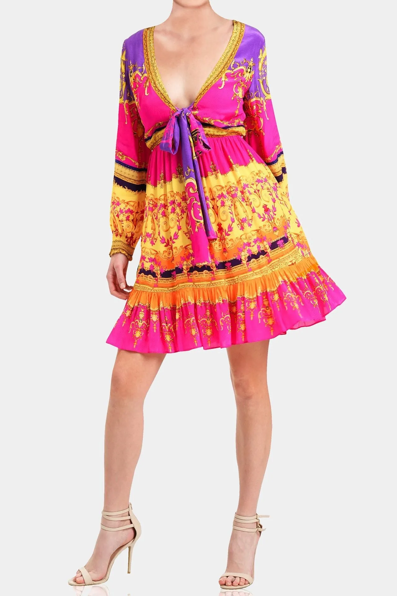 Front Knot Tiered Short Dress