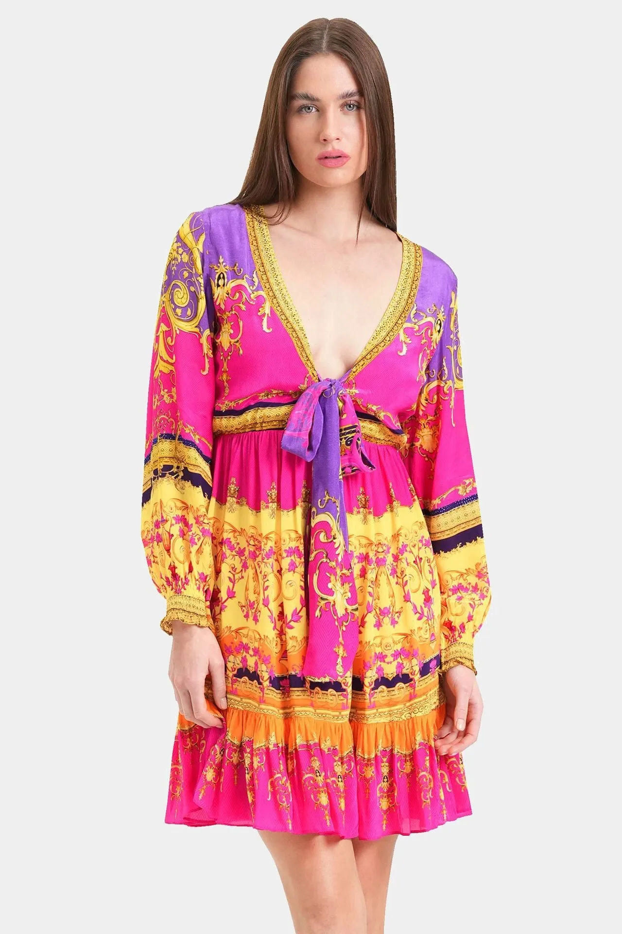 Front Knot Tiered Short Dress
