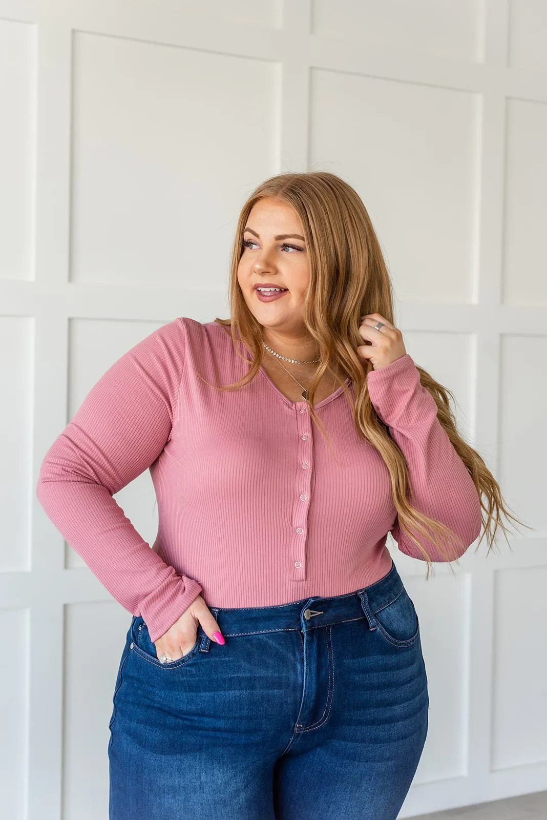 Get the Look Ribbed Bodysuit- Pink