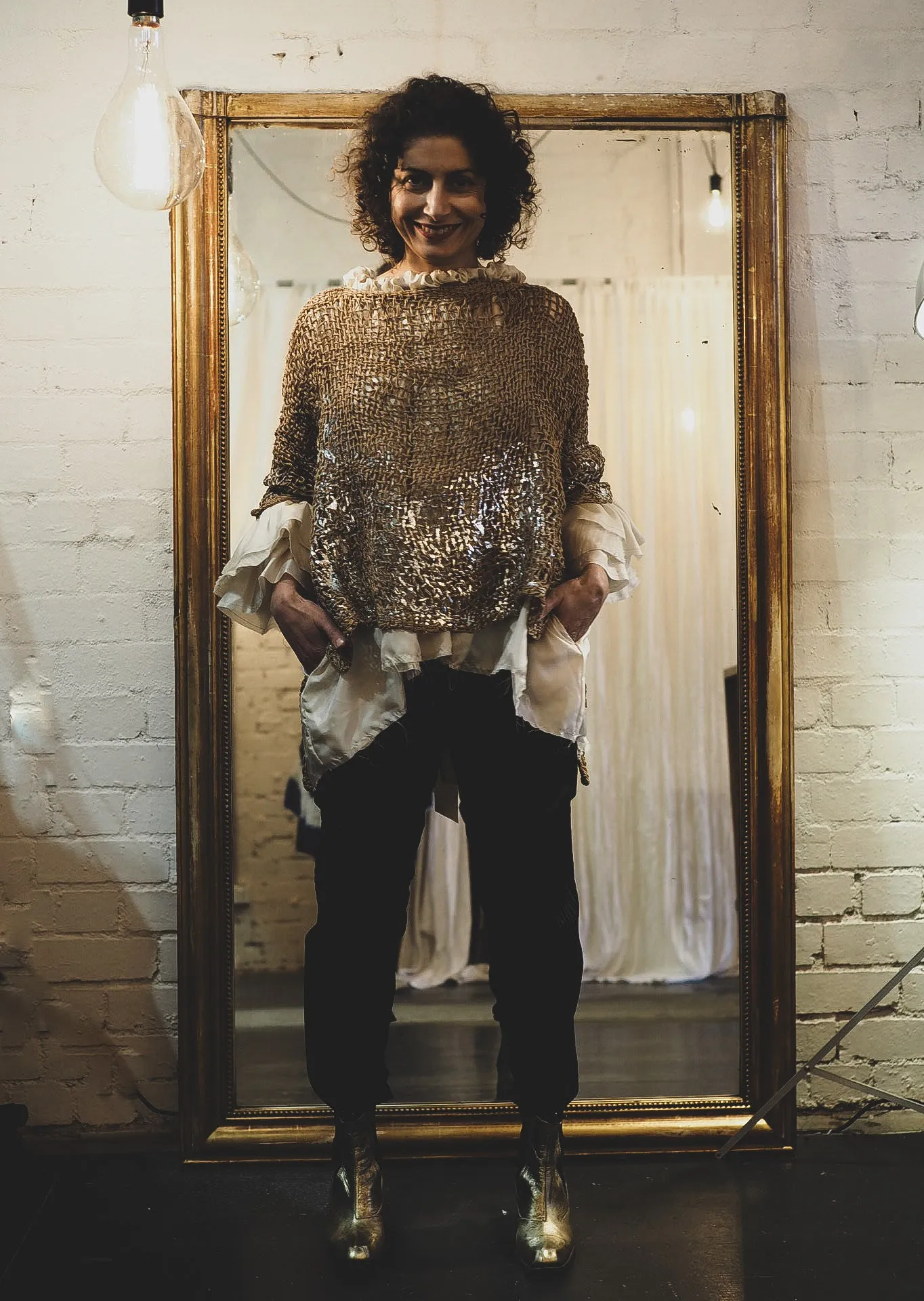Hand loom tux top (Linen) foil print