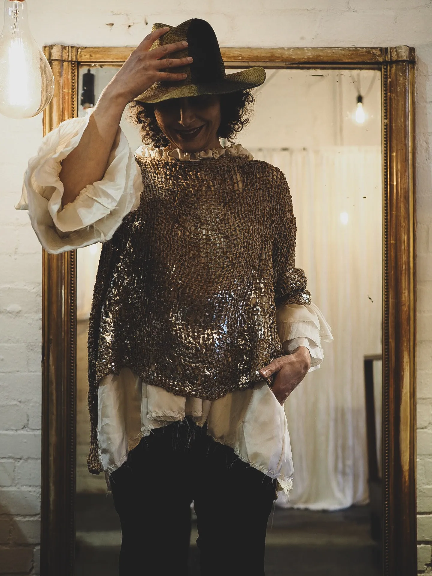 Hand loom tux top (Linen) foil print