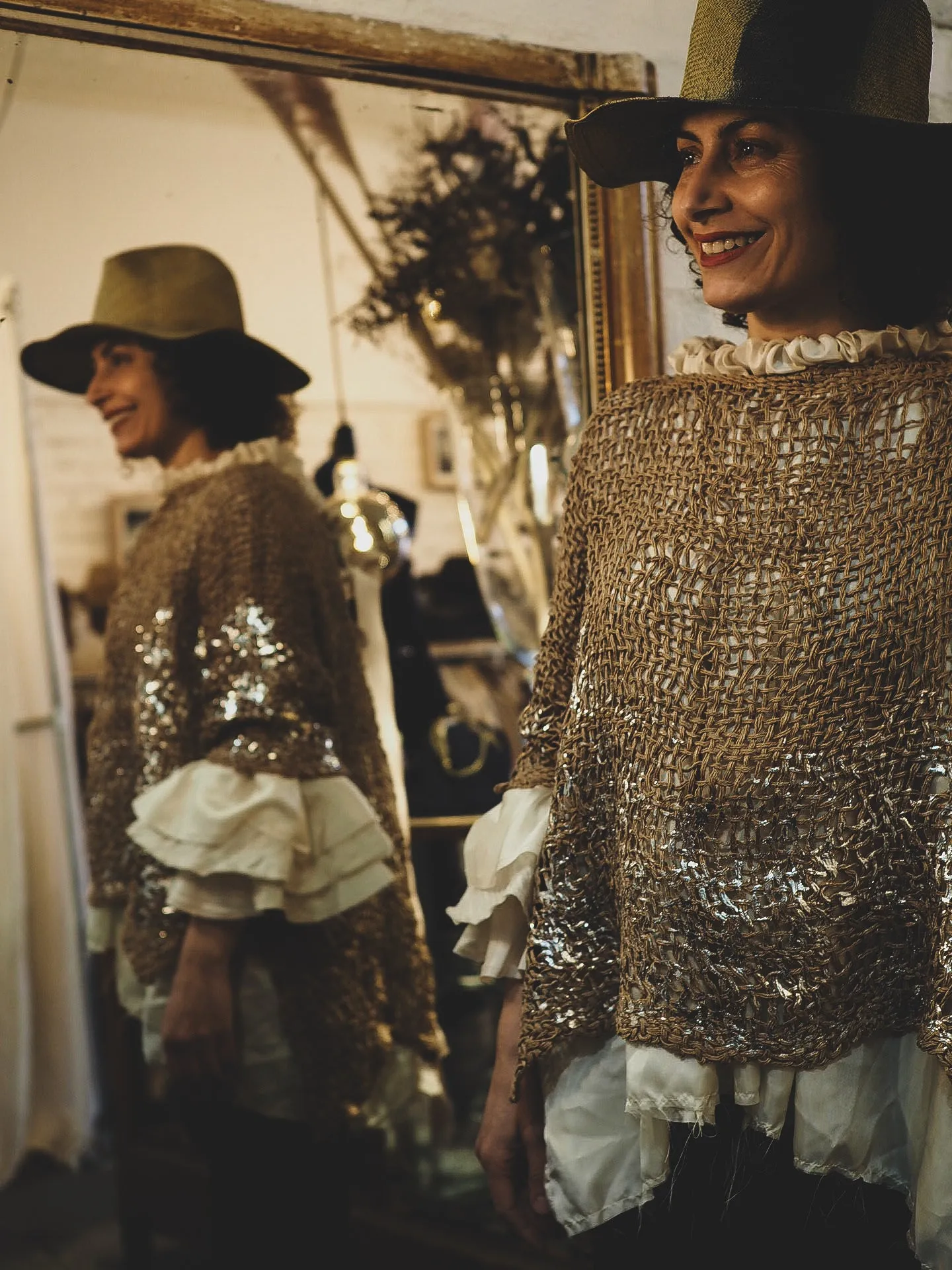 Hand loom tux top (Linen) foil print