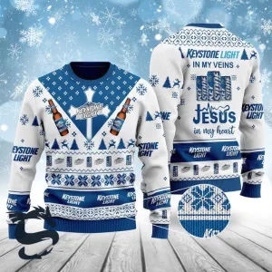 Keystone Light In My Veins Jesus In My Heart Ugly Sweater