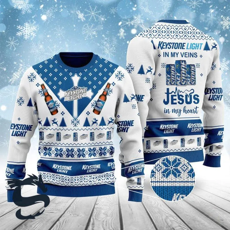 Keystone Light In My Veins Jesus In My Heart Ugly Sweater