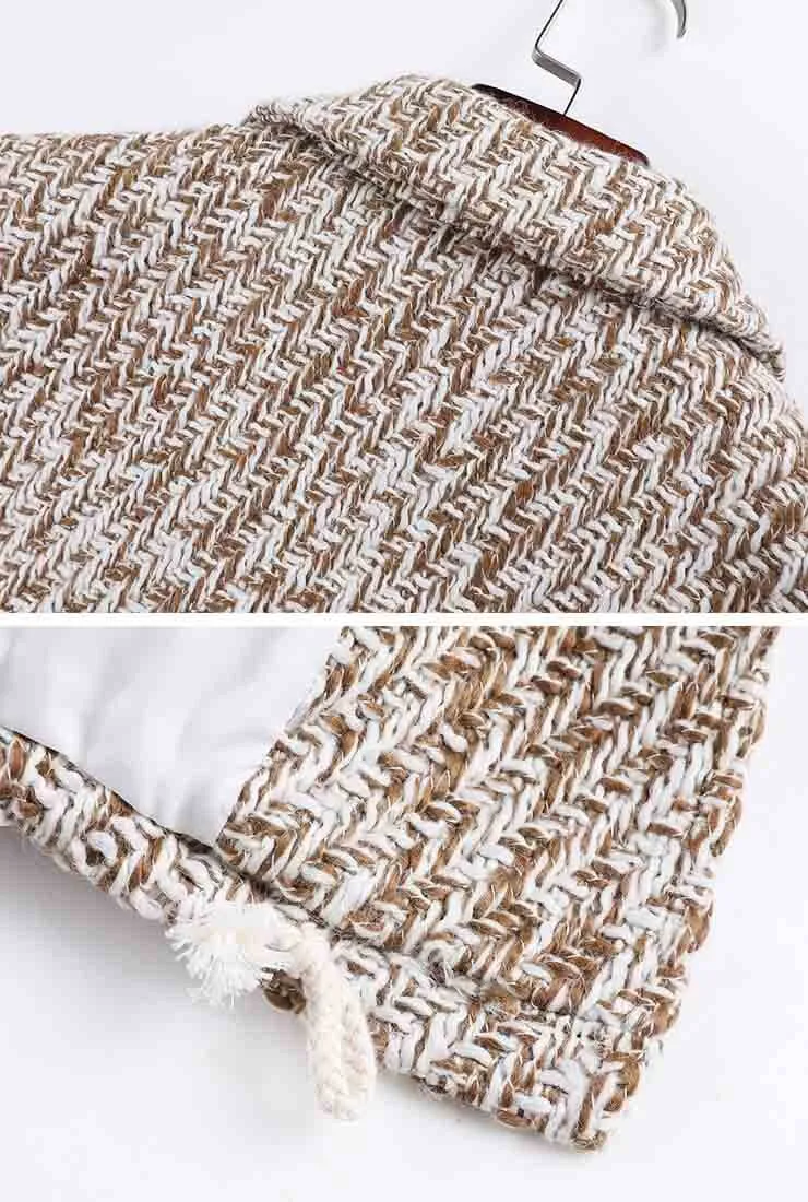 Loose Shape Lapel Collar Short Tweed Jacket