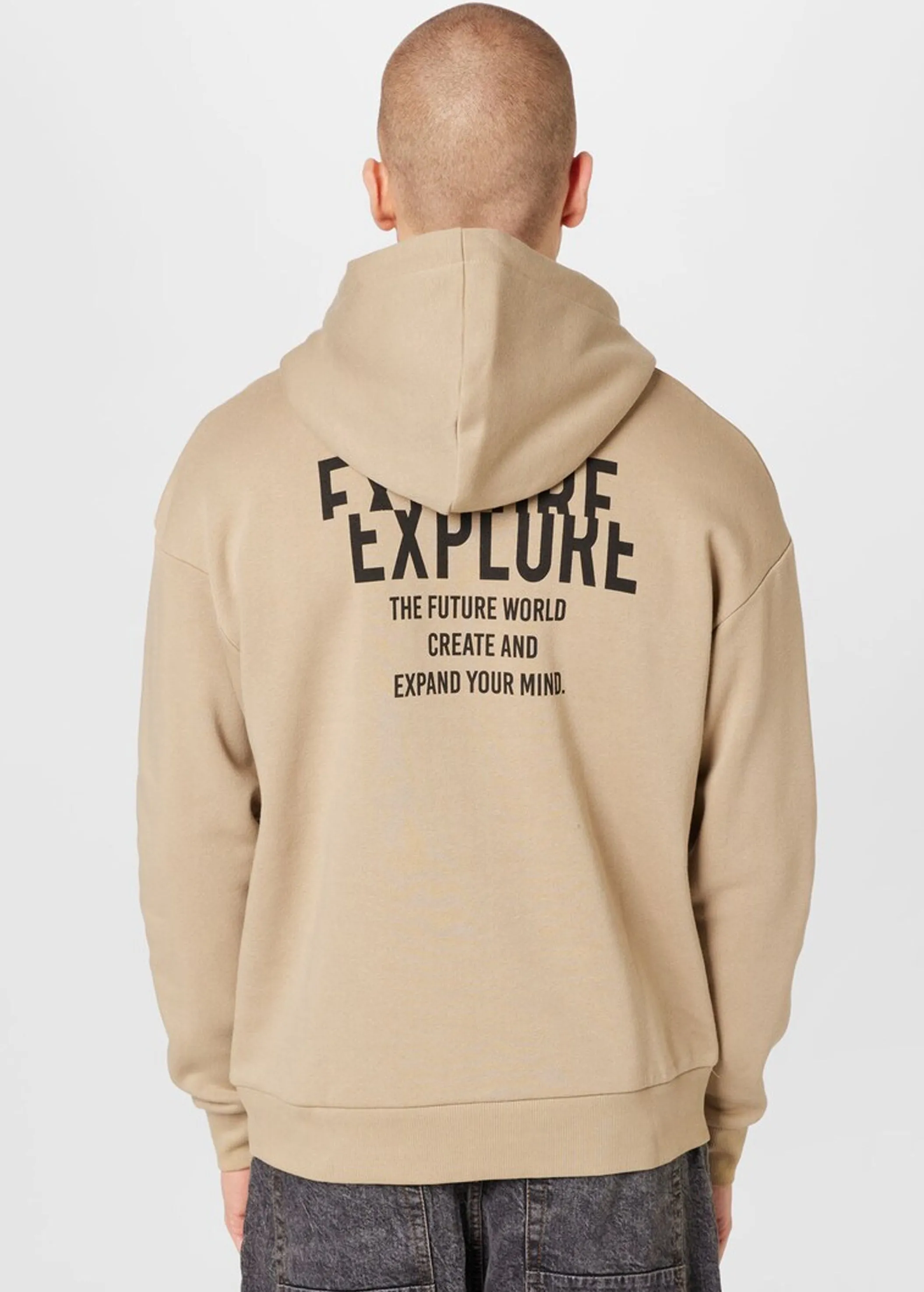 Men's Printed Hoodie,Light Beige