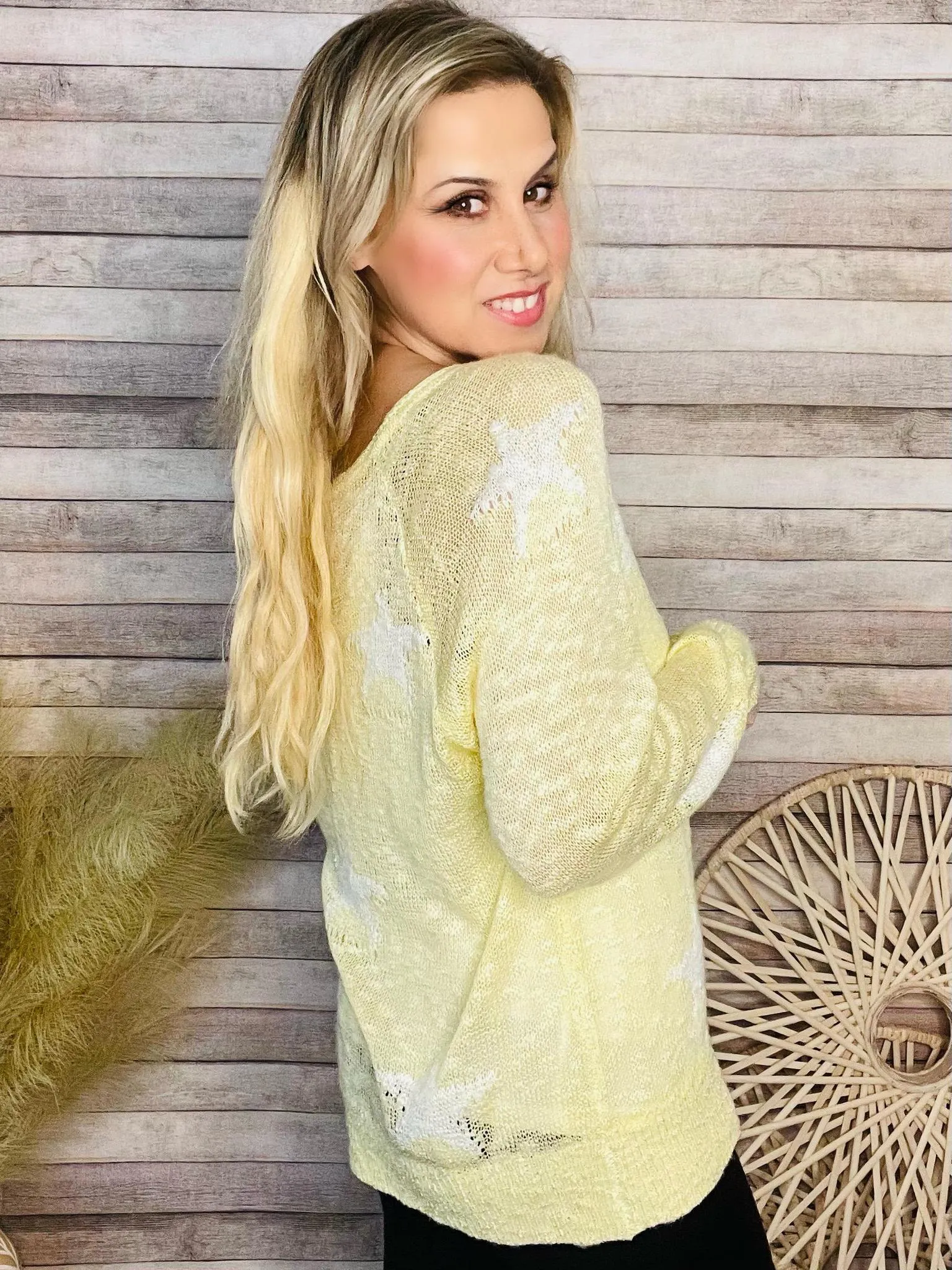Star Knit Yellow White Sweater