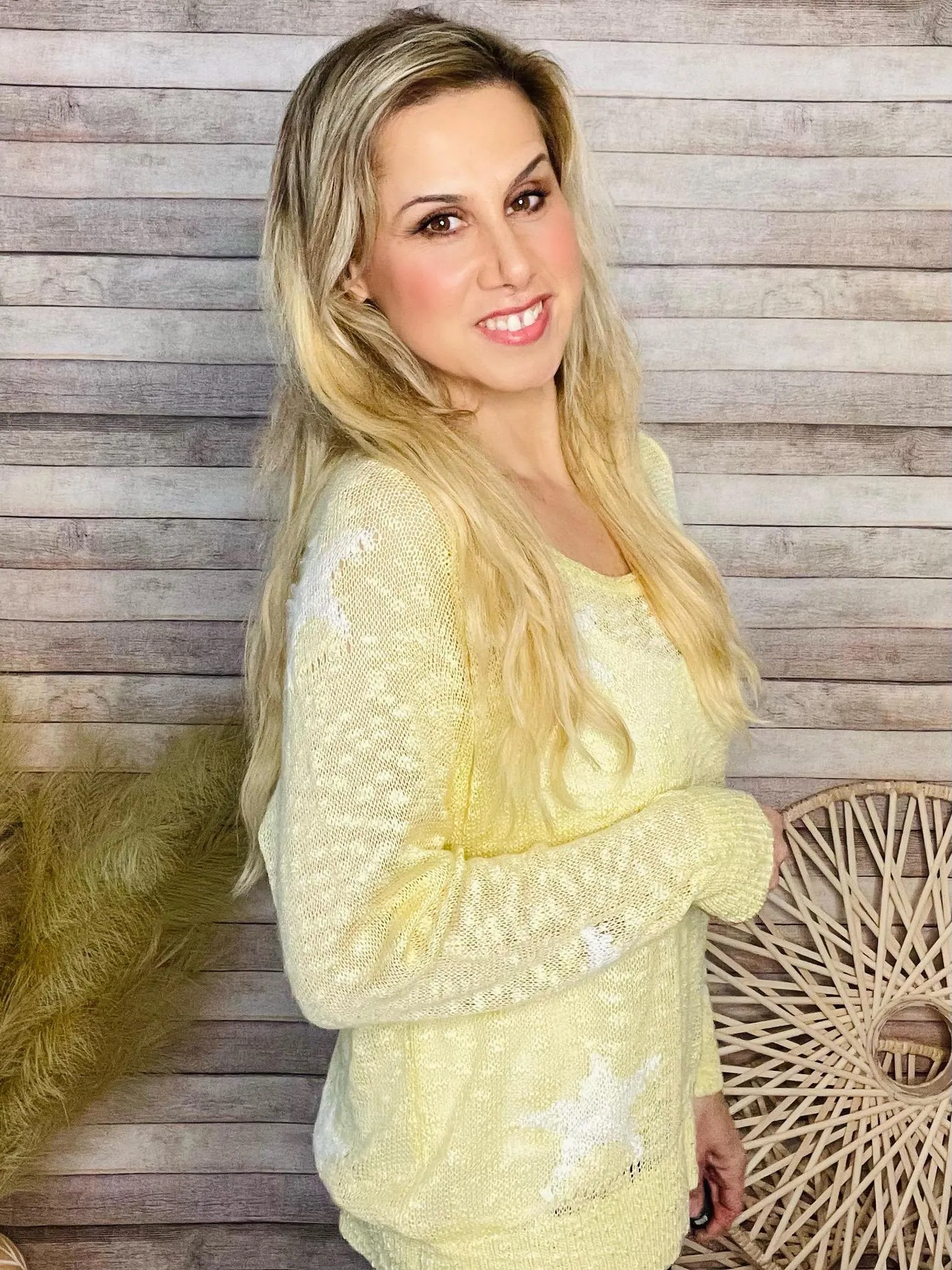 Star Knit Yellow White Sweater