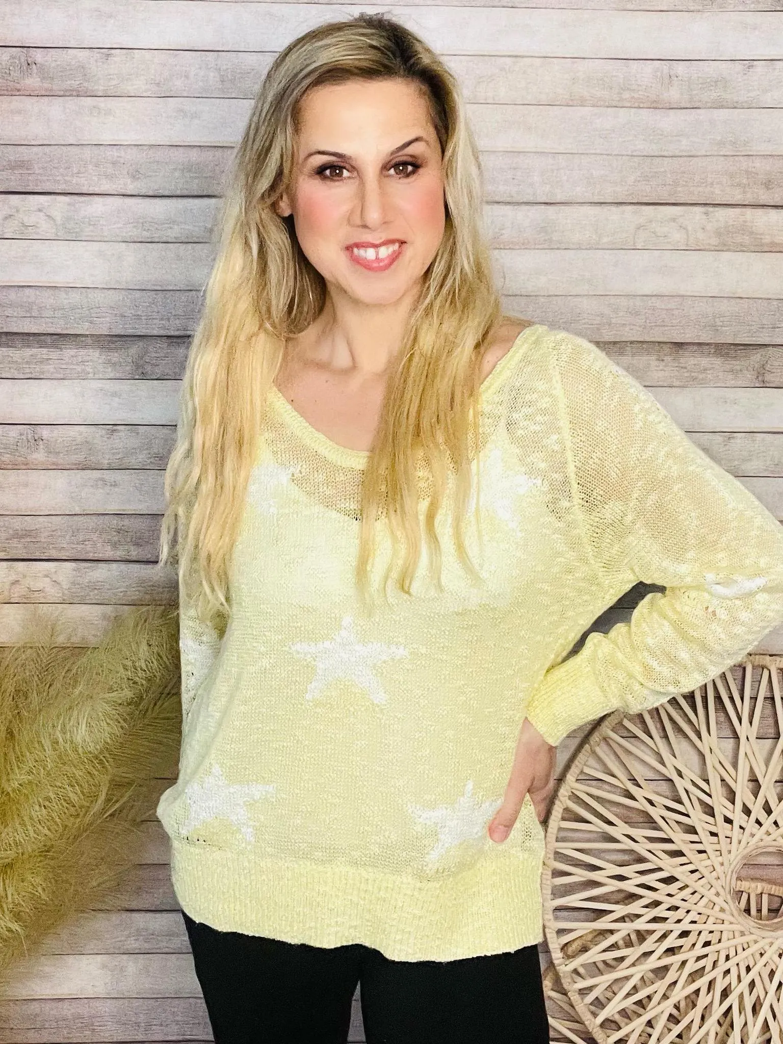 Star Knit Yellow White Sweater