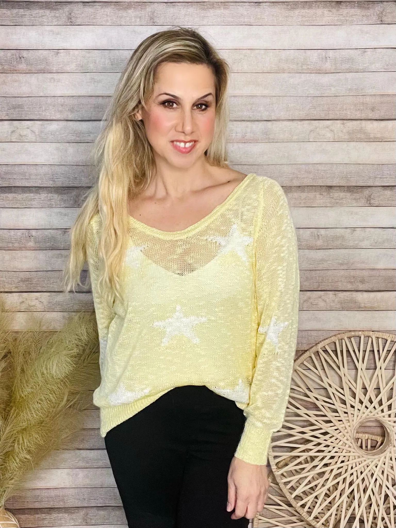 Star Knit Yellow White Sweater