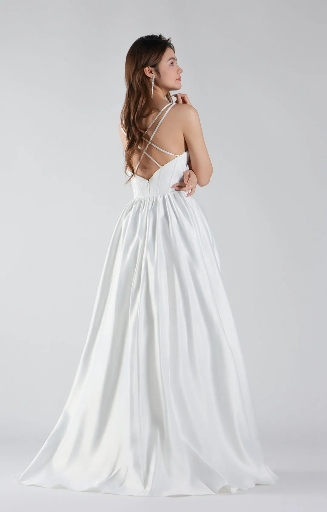 V-Neck Cross Adjustable Straps Bodice A-Line Dresses
