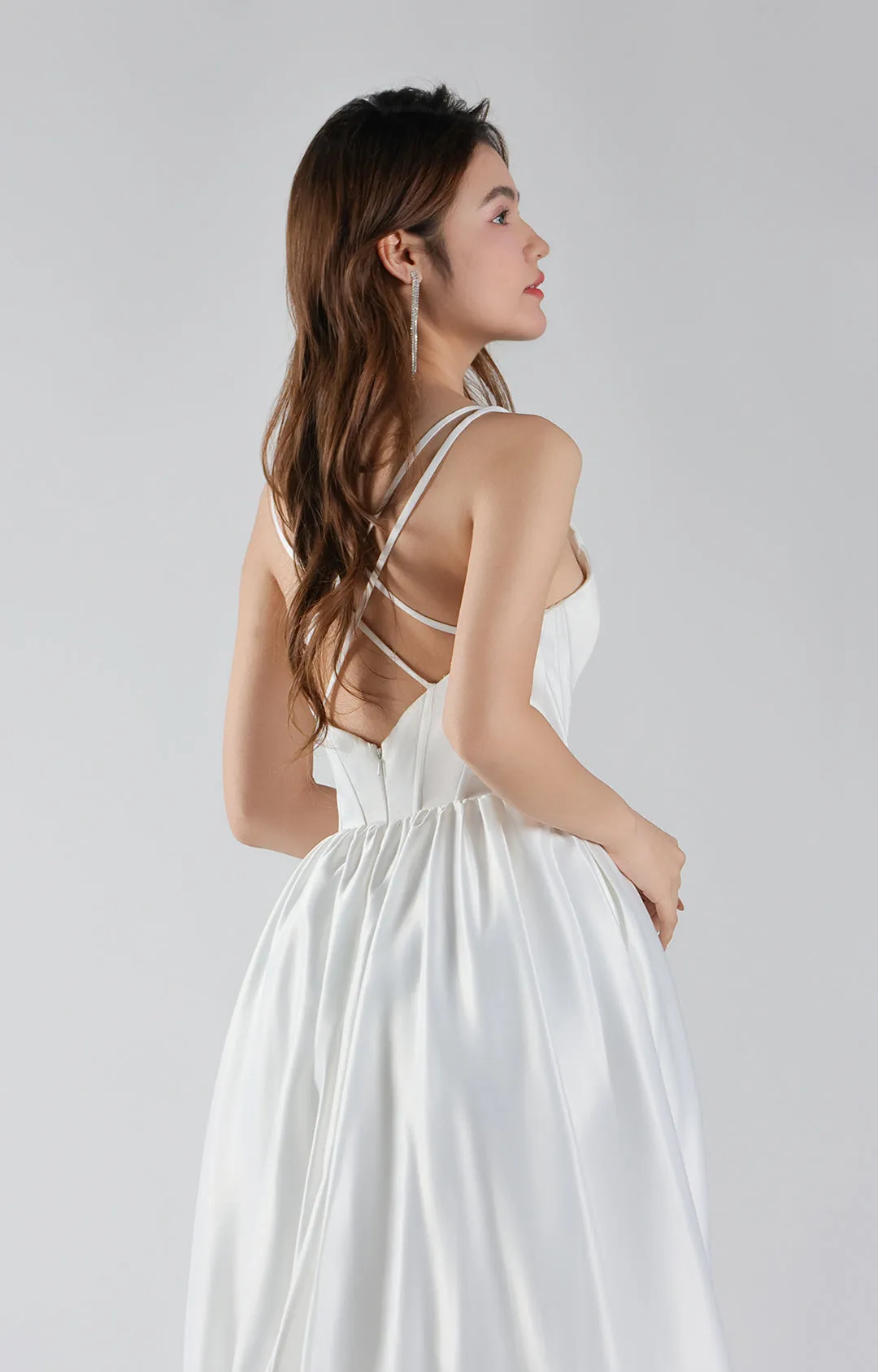 V-Neck Cross Adjustable Straps Bodice A-Line Dresses