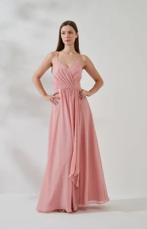 V-Neck Double Strap Side Split Pleats Ruching Ruffles Bridesmaid Dresses