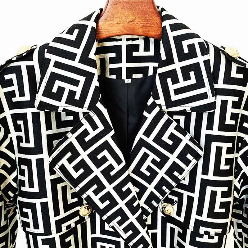 Women's Geometric Trench Coats Monogrammed Trench Coat In Black