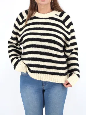Women's Striped Sweater,Light Beige/Black
